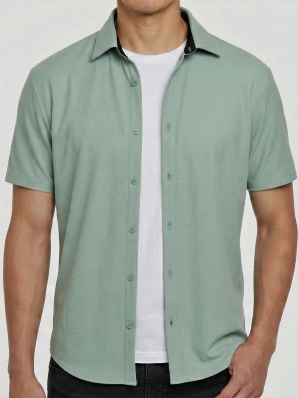 Kenneth Cole Mens Short Sleeve Stretch Button Up Shirt XL NWT Sage Green